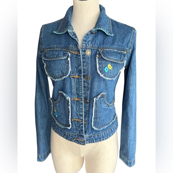 Y2K Floral Stitched Denim Jacket size Medium - Picture 2 of 11